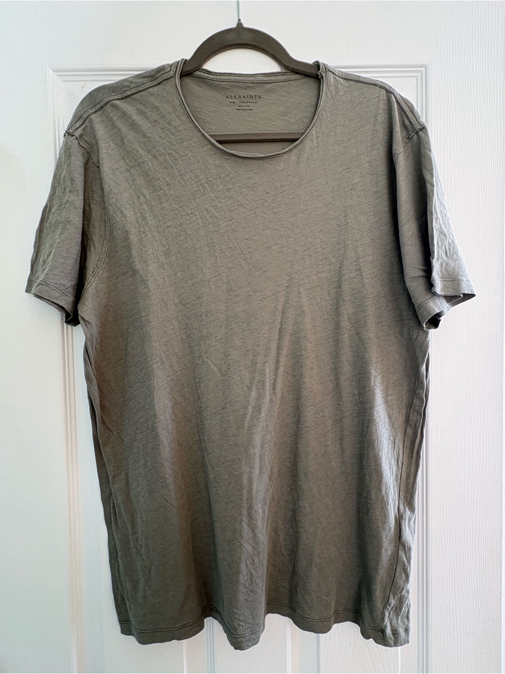 All Saints Men's Olive Crew Neck Short Sleeve Tee